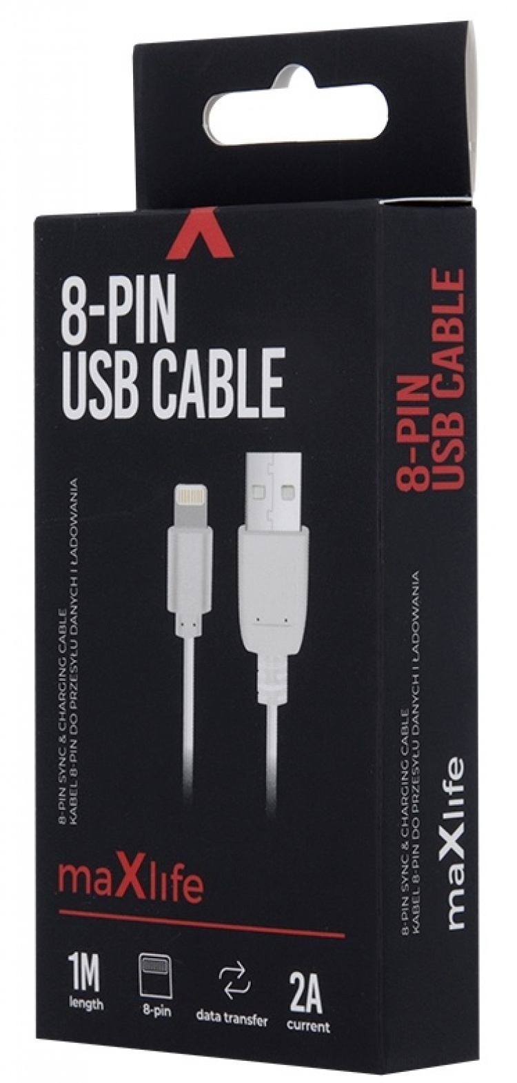 Maxlife ladekabel Lightning for hurtiglading (2A), 1 m