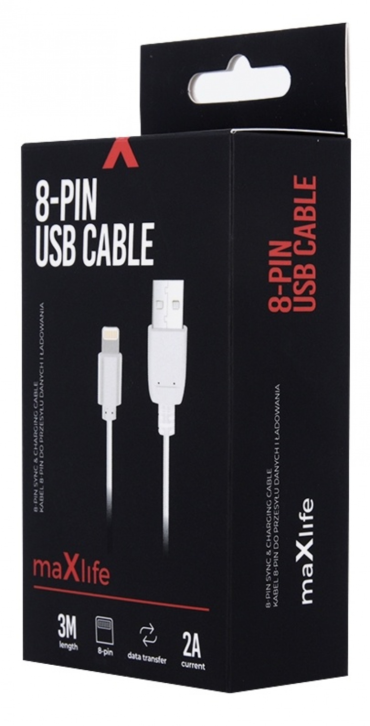 Maxlife ladekabel Lightning for hurtiglading (2A), 3 m