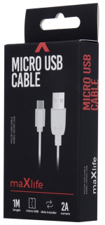 Maxlife microUSB-ladekabel for hurtiglading, 2A, 1 m, hvit Maxlife microUSB-ladekabel for hurtiglading, 2A, 1 m, hvit