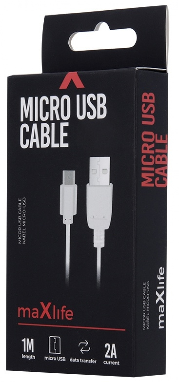Maxlife microUSB-ladekabel for hurtiglading, 2A, 1 m, hvit Maxlife microUSB-ladekabel for hurtiglading, 2A, 1 m, hvit