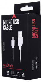Maxlife microUSB-hurtigladekabel (2A) 3 m, hvit Maxlife microUSB-hurtigladekabel (2A) 3 m, hvit