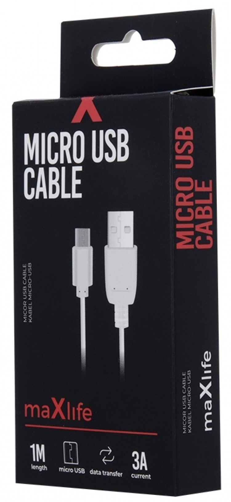 Maxlife microUSB-ladekabel for hurtiglading, 3A, 1 m, hvit Maxlife microUSB-ladekabel for hurtiglading, 3A, 1 m, hvit