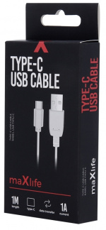 Maxlife USB-C-ladekabel (1A), 1 m, hvit