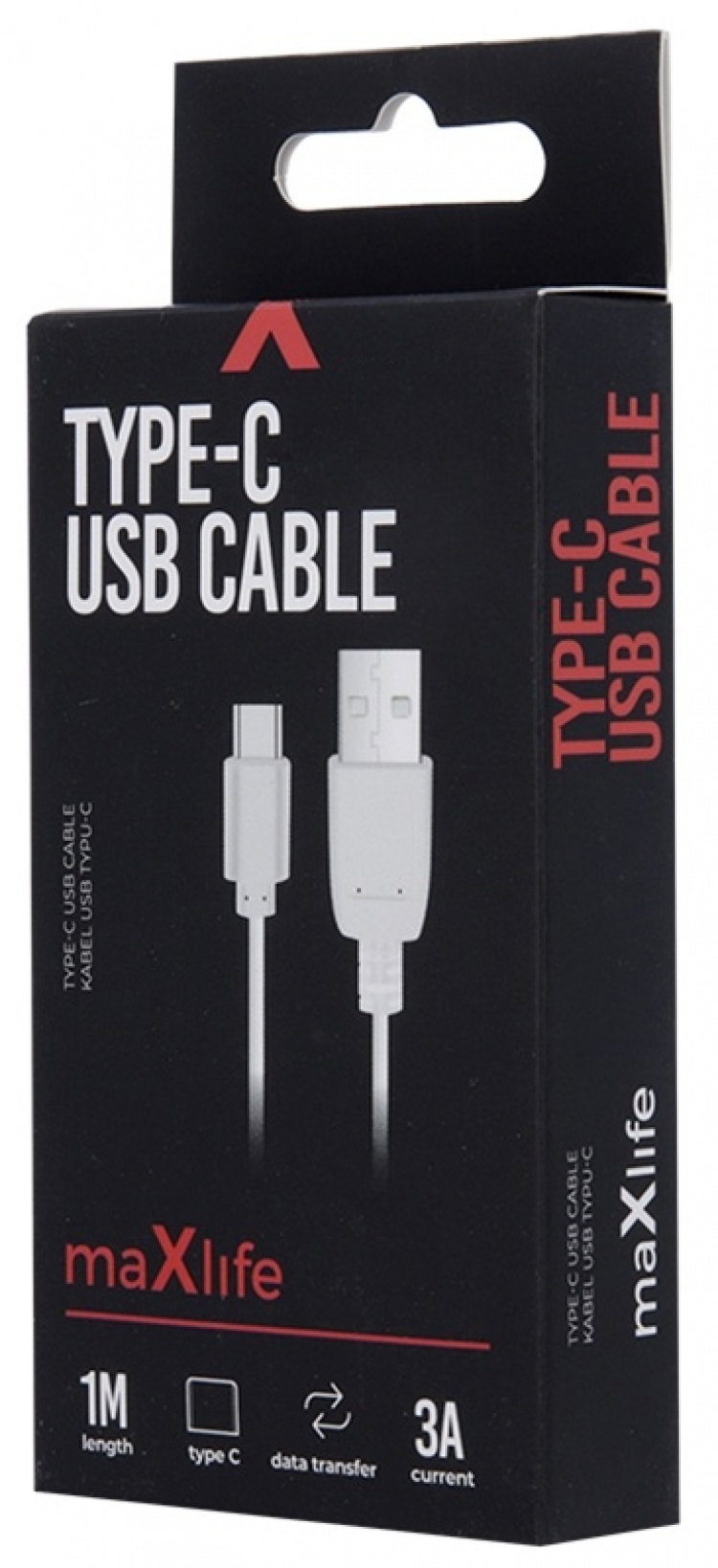 Maxlife USB-C hurtigladekabel (3A), 1 m, hvit