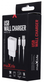 Maxlife vegglader MXTC-01 USB (1A) + Lightning-kabel, hvit