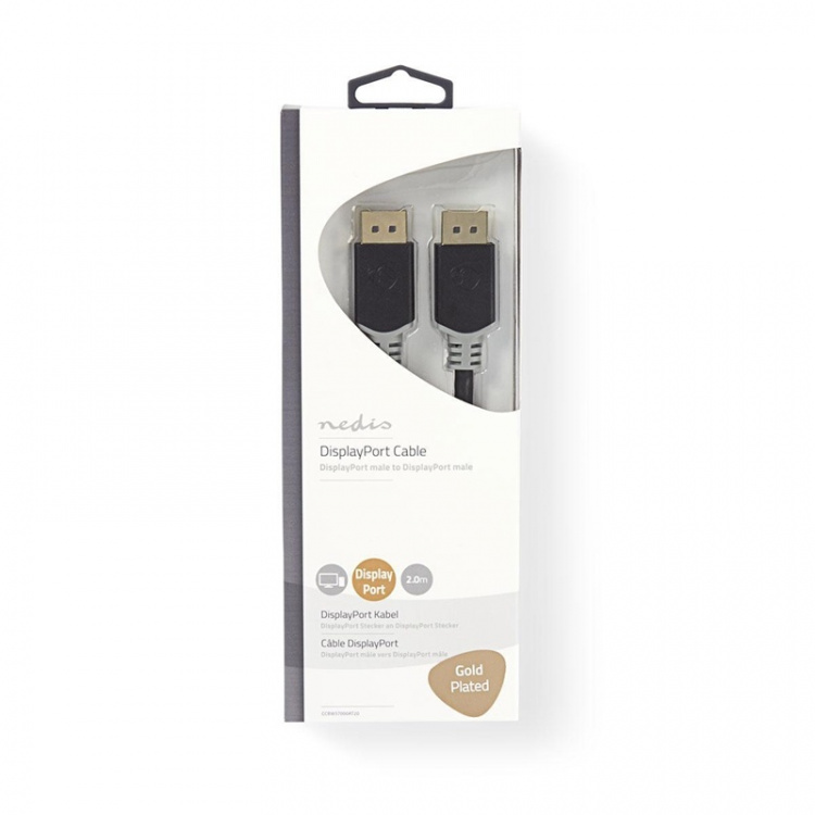 Nedis Displayport-kabel | DisplayPort Han | DisplayPort Han | 4K@60Hz | Gull belagt | 2.00 m | Rund | PVC | Antrasitt | Boks