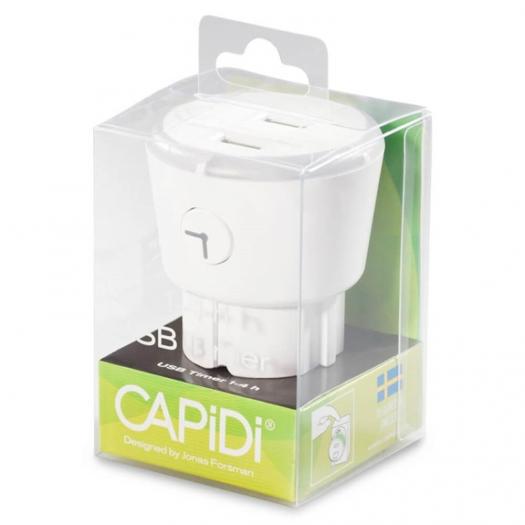CAPiDi Safety Timer 2x USB 3.4A Vit CAPiDi Safety Timer 2x USB 3.4A Vit