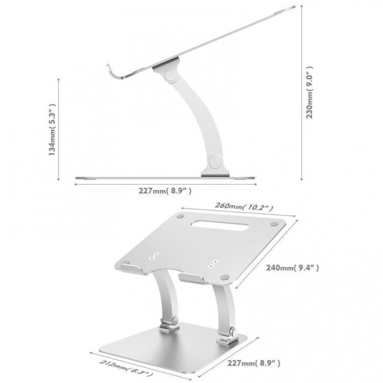 Desire2 Laptopstativ Dual Pivot Riser Justerbar Aluminium Sølv