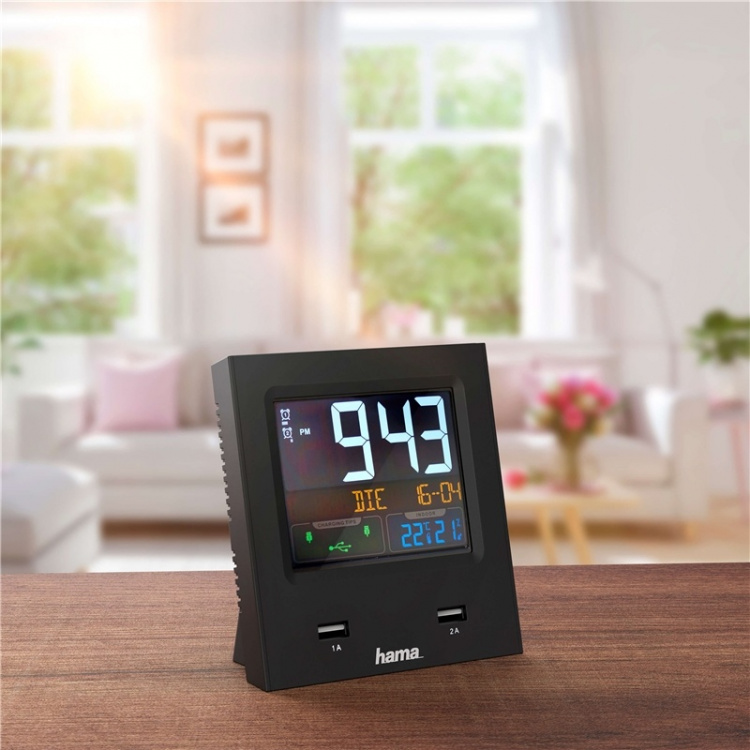 Hama Vekkerklokke Dual-USB USB-lading Svart