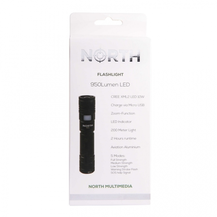 North Lommelykt 950 Lumen Zoom Svart Aviation Aluminium 10W Cree-Led (XML2)