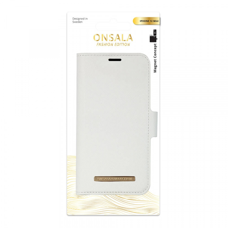 Onsala Lommebokveske iPhone 12 Mini Saffiano White Onsala Lommebokveske iPhone 12 Mini Saffiano White