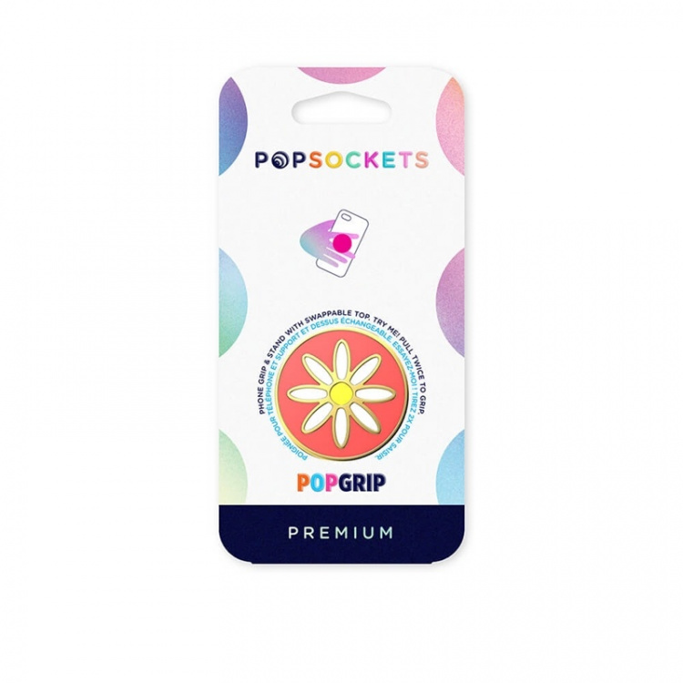 PopSockets Enamel Quaint Daisy Coral Avtagbart Grip med stativfunksjon Premium