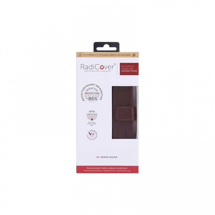 Radicover Strålingsbeskyttelse Lommebok PU iPhone 5/5S/SE Flipcover Brun