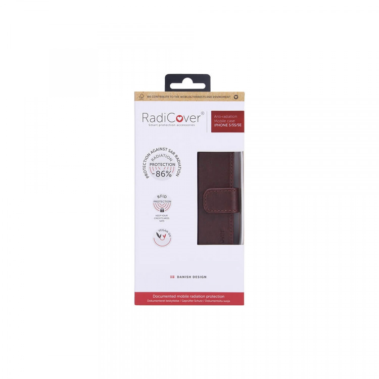 Radicover Strålingsbeskyttelse Lommebok PU iPhone 5/5S/SE Flipcover Brun