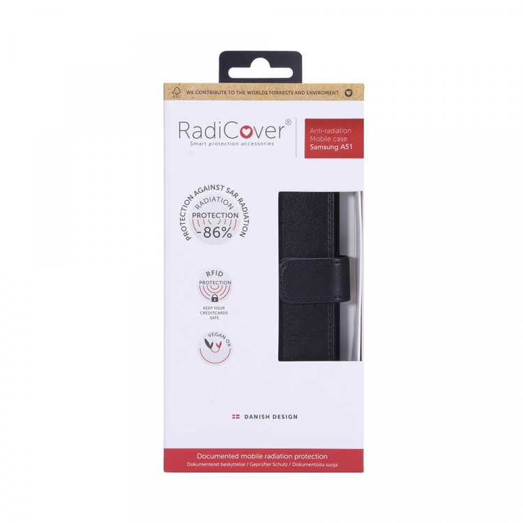 Radicover Strålingsbeskyttelse Lommebok PU Samsung A51 Flipcover Svart