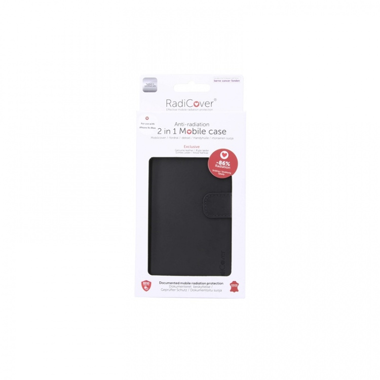 Radicover Strålingsbeskyttelse Lommebok Skinn iPhone Xs Max 2in1 Magnetdeksel Svart
