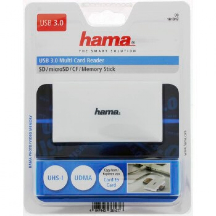 Hama Kortleser USB 3.0 Multi SD/Micro/CF/MS Vit