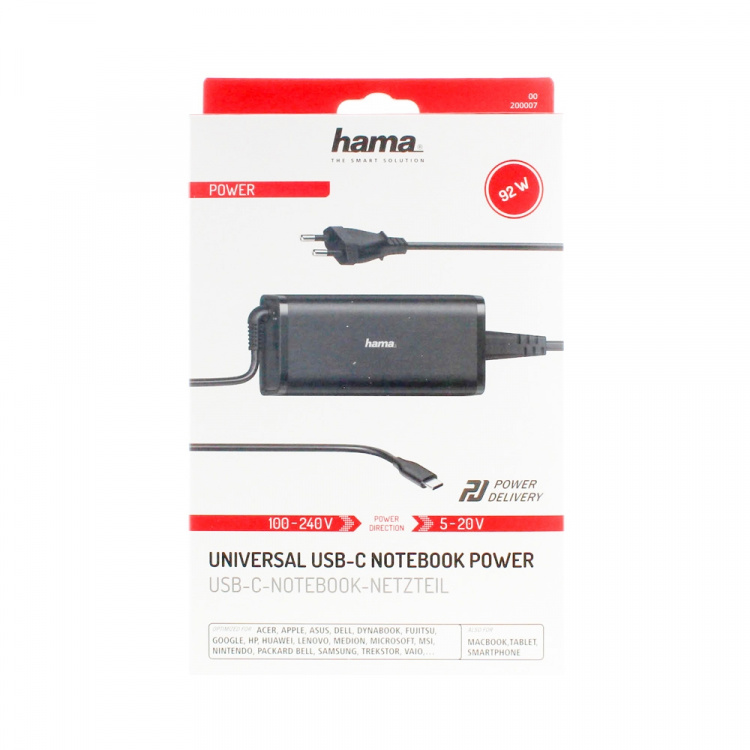 Hama Strømforsyning Notebook USB-C 100-240V 5-20V/100W Hama Strømforsyning Notebook USB-C 100-240V 5-20V/100W