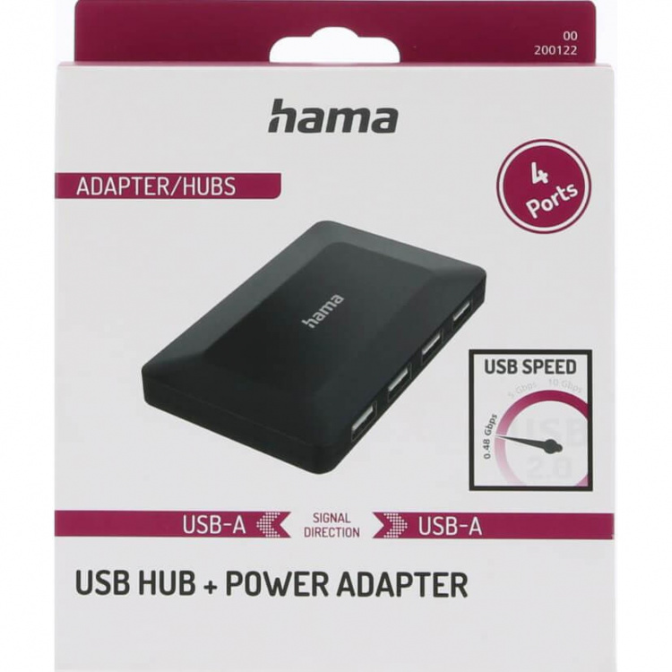 Hama Hub USB-A 2.0 4x Porter 480 Mbit/s