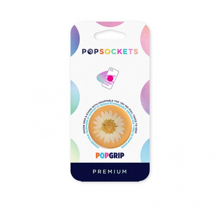 PopSockets Pressed Flower White Daisy Avtagbart Grip med Stativfunksjon Premium