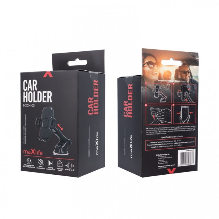 Maxlife MXCH-03 - Bilholder for dashbord/vindskjerm, svart Maxlife MXCH-03 - Bilholder for dashbord/vindskjerm, svart