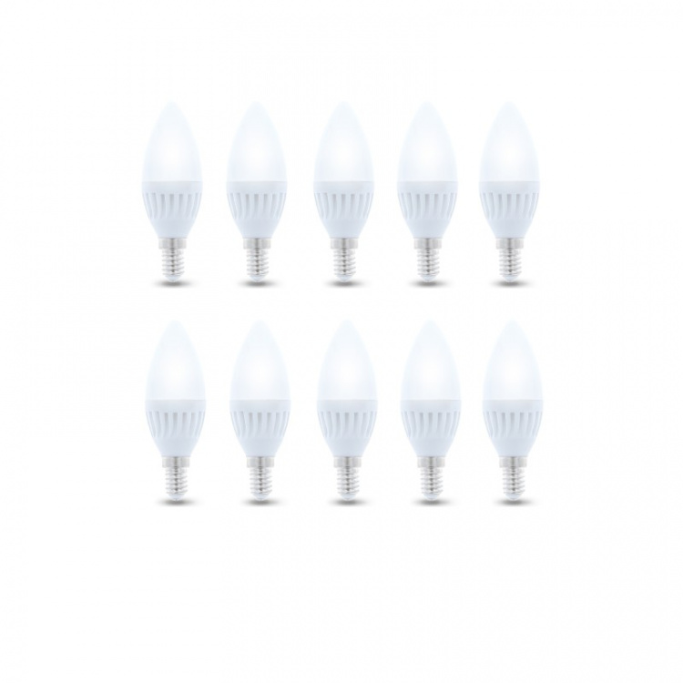 LED-lampe E14, C37, 10W, 230V, 4000K, Keramikk, 10-pk, Hvit nøytral