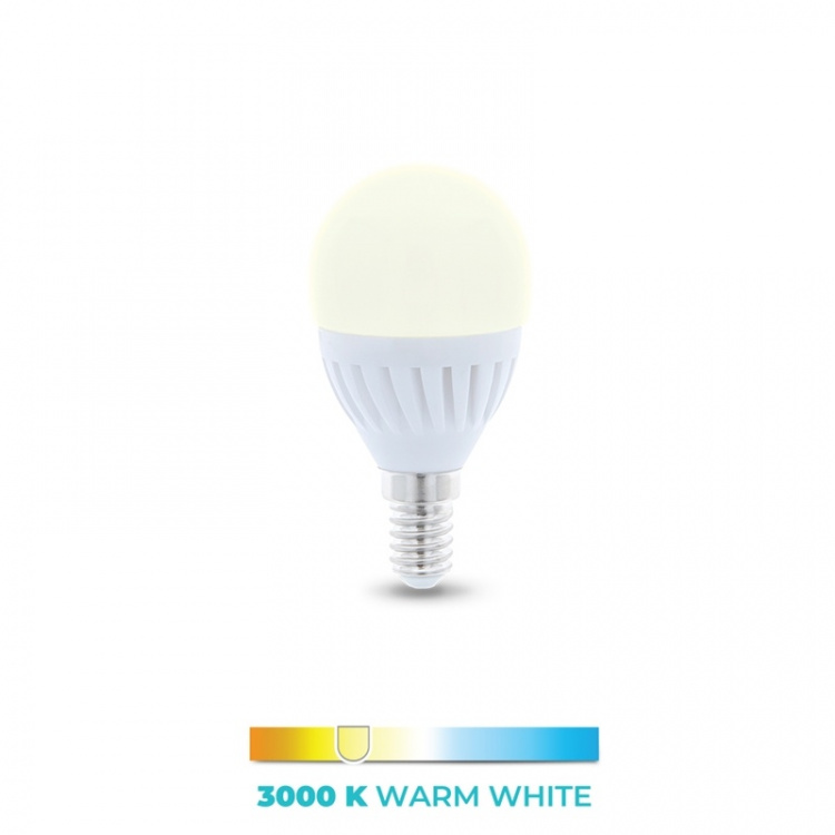 LED-lampe E14, G45, 10W, 230V, 3000K, keramisk, varmhvit