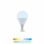 LED-pære E14, G45, 6W, 6000K, Kaldhvitt