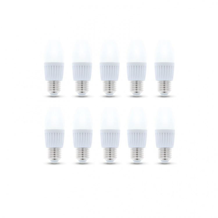 LED-lampe E27, C37, 10W, 230V, 4500K, keramisk 10-pk, hvit nøytral LED-lampe E27, C37, 10W, 230V, 4500K, keramisk 10-pk, hvit nøytral