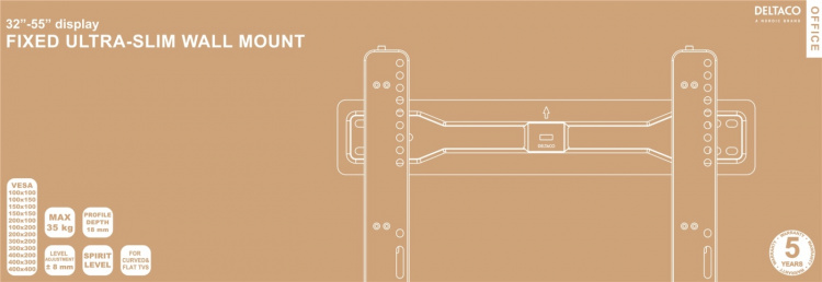 DELTACO Office, fastmontert ultra-slim vegg, 32