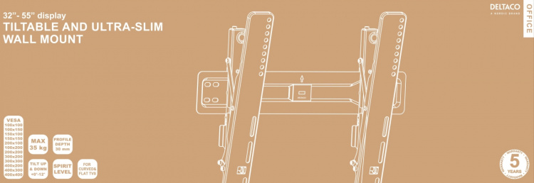 DELTACO Office, vippbar ultra-slim vegg, 32