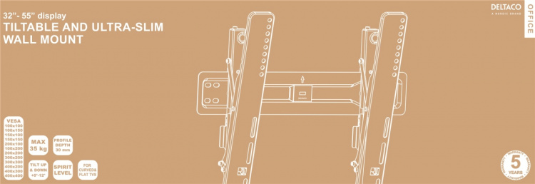 DELTACO Office, vippbar ultra-slim vegg, 32