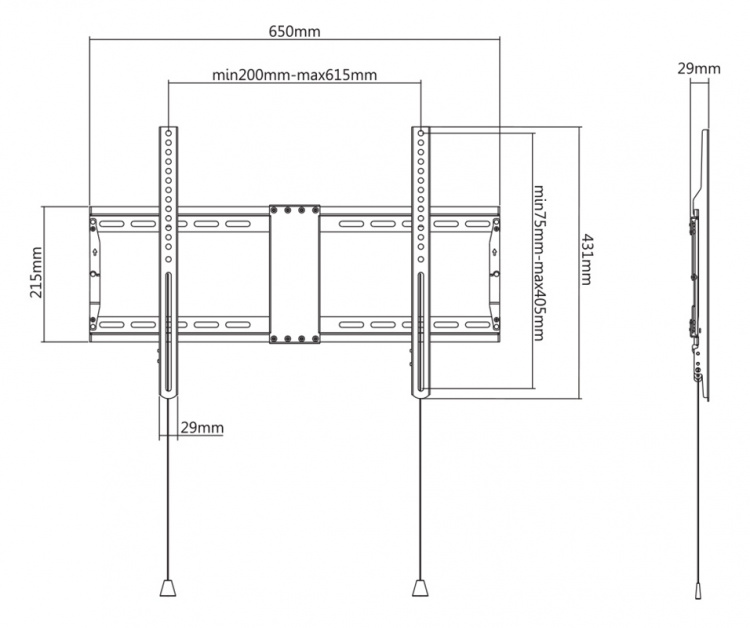 DELTACO Office, kraftig fast sammenleggbart veggfeste, 37