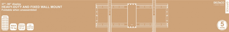 DELTACO Office, kraftig fast sammenleggbart veggfeste, 37