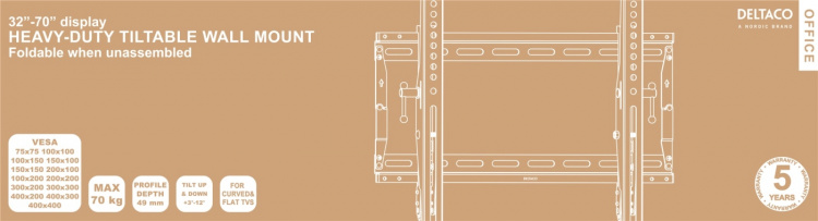 DELTACO Office, kraftig sammenleggbart veggfeste, 32 DELTACO Office, kraftig sammenleggbart veggfeste, 32