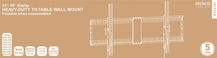 DELTACO Office, kraftig vippbart veggfeste, 43