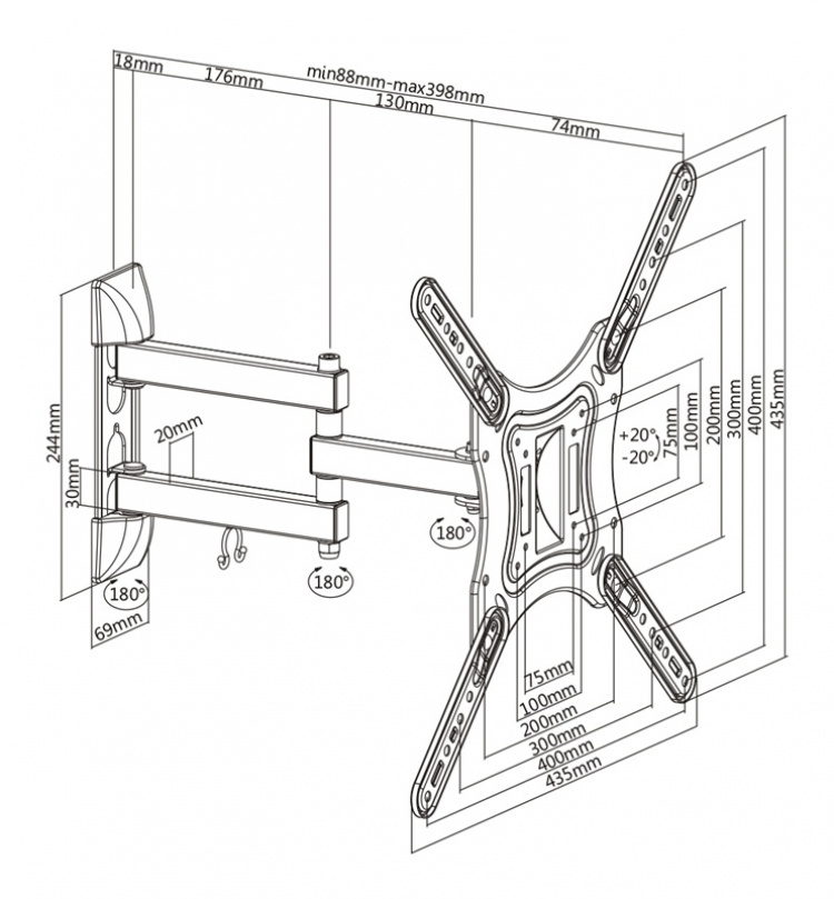 DELTACO Office, 3-veis vegg med full bevegelse, 23 DELTACO Office, 3-veis vegg med full bevegelse, 23