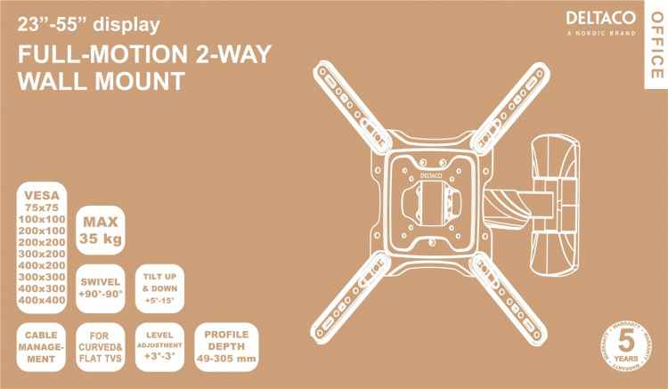 DELTACO Office, 2-veis vegg med full bevegelse, 23