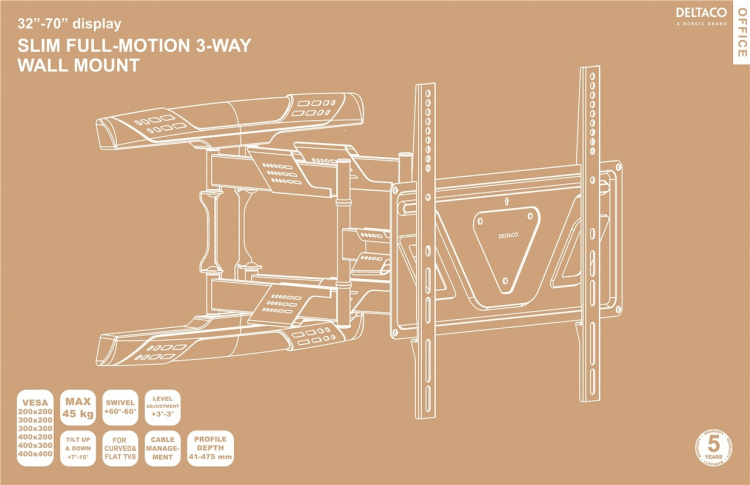 DELTACO Office, slank 3-veis vegg med full bevegelse, 32 DELTACO Office, slank 3-veis vegg med full bevegelse, 32