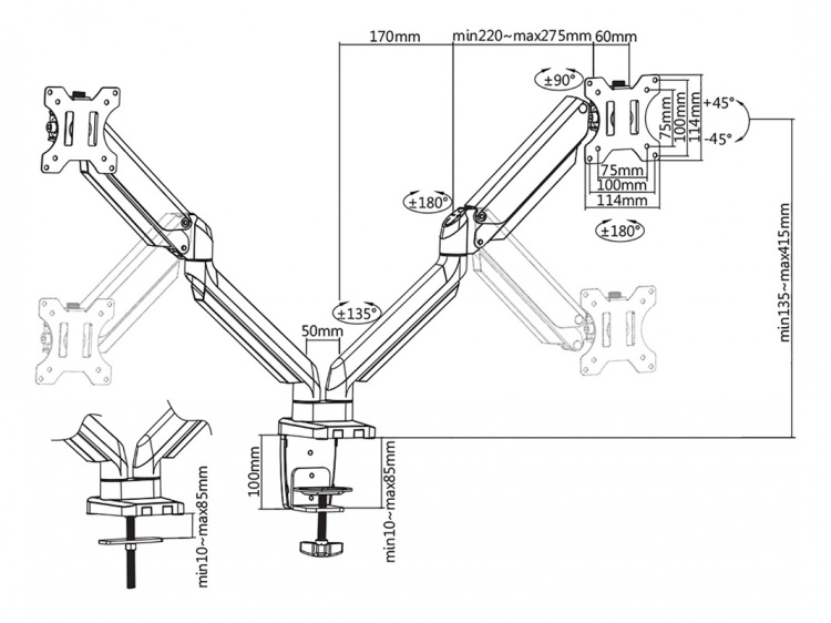 DELTACO Kontor, dobbelt skrivebord, gassfjær,17