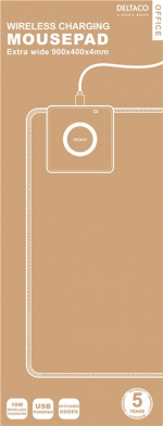 DELTACO Office, ekstra bred musematte med trådløs hurtiglader, 90x40 DELTACO Office, ekstra bred musematte med trådløs hurtiglader, 90x40