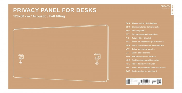 DELTACO Office, 1200(W)x600(H)mm Acoustic Desktop Privacy Panel