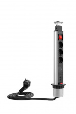 DELTACO OFFICE Pop-up grenuttak, 3x EU-uttak, 2x USB, svart/sølv