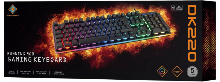 DELTACO GAMING DK220 tastatur, membranbryter, nordisk, RGB DELTACO GAMING DK220 tastatur, membranbryter, nordisk, RGB