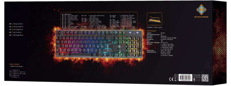 DELTACO GAMING DK220 tastatur, membranbryter, nordisk, RGB DELTACO GAMING DK220 tastatur, membranbryter, nordisk, RGB