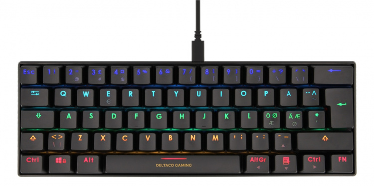 DELTACO GAMING Mekanisk 60% RGB-tastatur, brune brytere, 62 taster