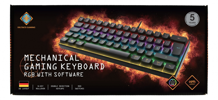 DELTACO GAMING mekanisk tastatur med 60% layout, RGB, røde brytere DELTACO GAMING mekanisk tastatur med 60% layout, RGB, røde brytere
