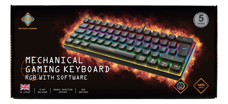 DELTACO GAMING mekanisk tastatur med 60% layout, RGB, røde brytere