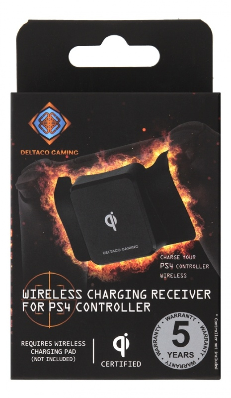 DELTACO GAMING qi-mottaker for trådløs lading for PS4-kontroller, svart