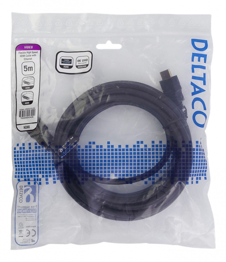 DELTACO fleksibel HDMI-kabel, 4K UltraHD i 30 Hz, 5 m, svart DELTACO fleksibel HDMI-kabel, 4K UltraHD i 30 Hz, 5 m, svart